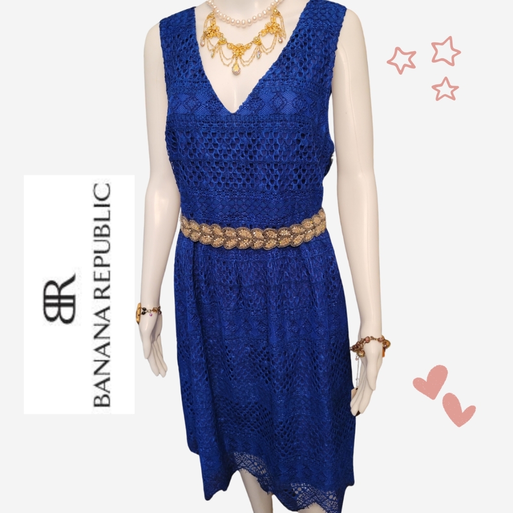NWOT Banana Republic Blue Lace Dress Sz 14